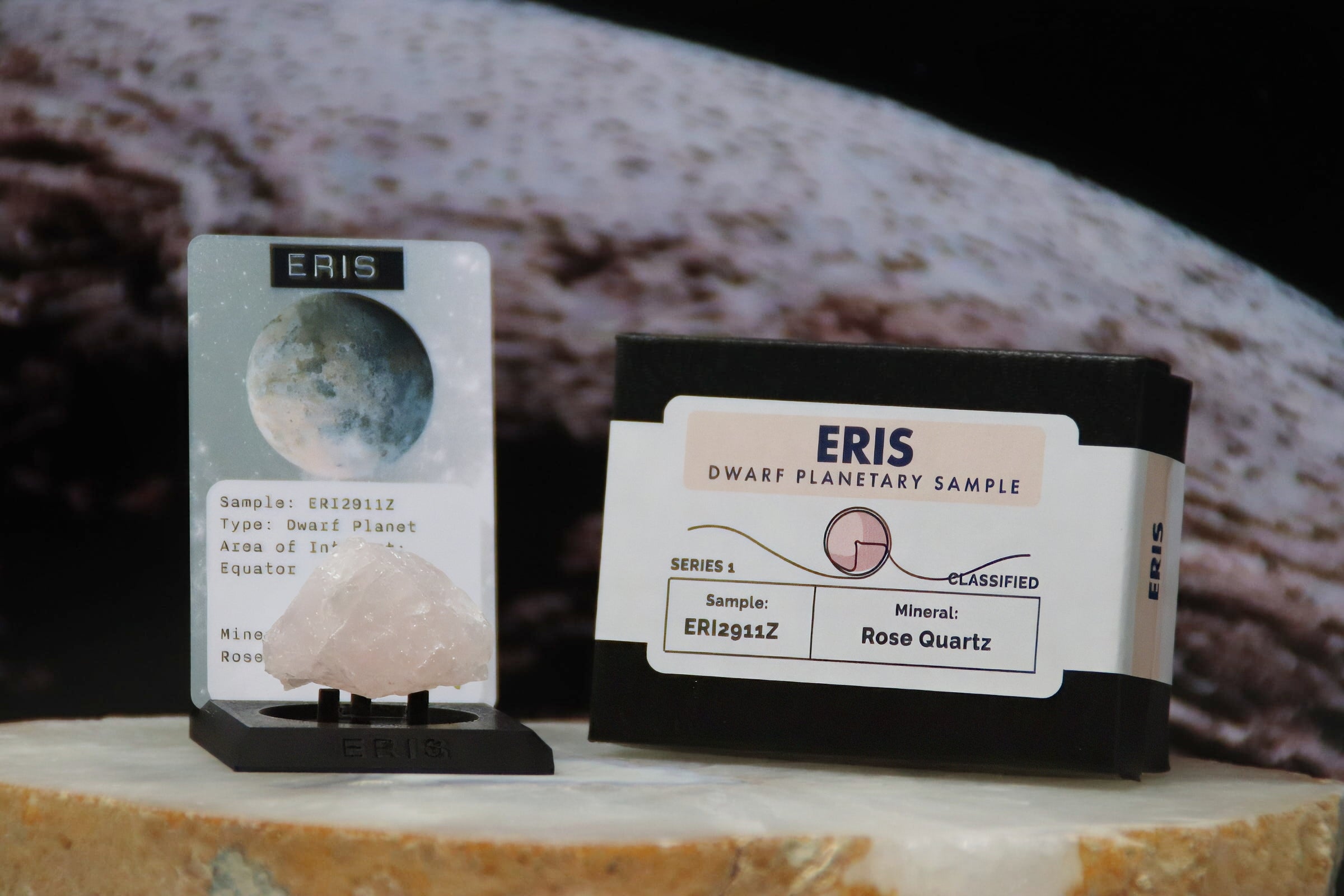 13 Dwarf Planet Eris Planetary Discovery Kit | Rose Quartz Rock Mineral Sample | STEM learning product | Planet 13 of Planet of the Month Club